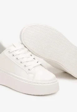 Biało-Beżowe Basicowe Sneakersy na Platformie Tiaeliana