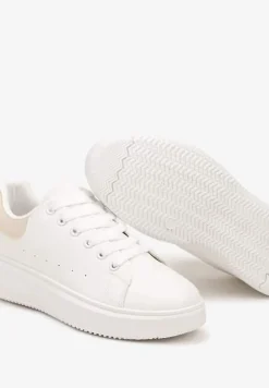 Biało-Beżowe Casualowe Sneakersy na Platformie ze Sznurowaniem Tialorae