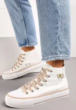 Biało-BeżoweTrampki za Kostkę Ozdobione Małym Haftem Terilas