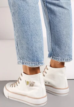 Biało-BeżoweTrampki za Kostkę Ozdobione Małym Haftem Terilas