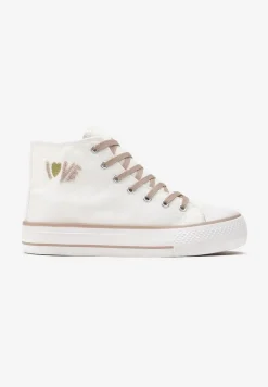 Biało-BeżoweTrampki za Kostkę Ozdobione Małym Haftem Terilas