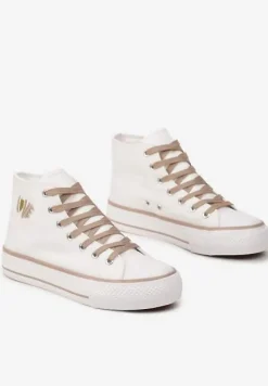 Biało-BeżoweTrampki za Kostkę Ozdobione Małym Haftem Terilas