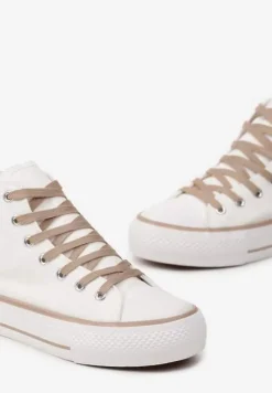 Biało-BeżoweTrampki za Kostkę Ozdobione Małym Haftem Terilas