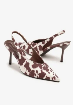 Biało-Brązowe Sandały Slingback Vices na Obcasie Typu Szpilka Tilionea