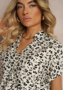 Biało-Czarna Bluzka z Bawełną o Kroju Koszuli Ozdobiona Falbankami Rissaila