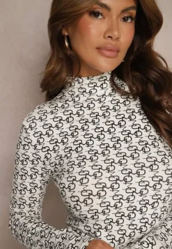 Biało-Czarna Bluzka z Bawełny Golf w Literowy Wzór Stelinne