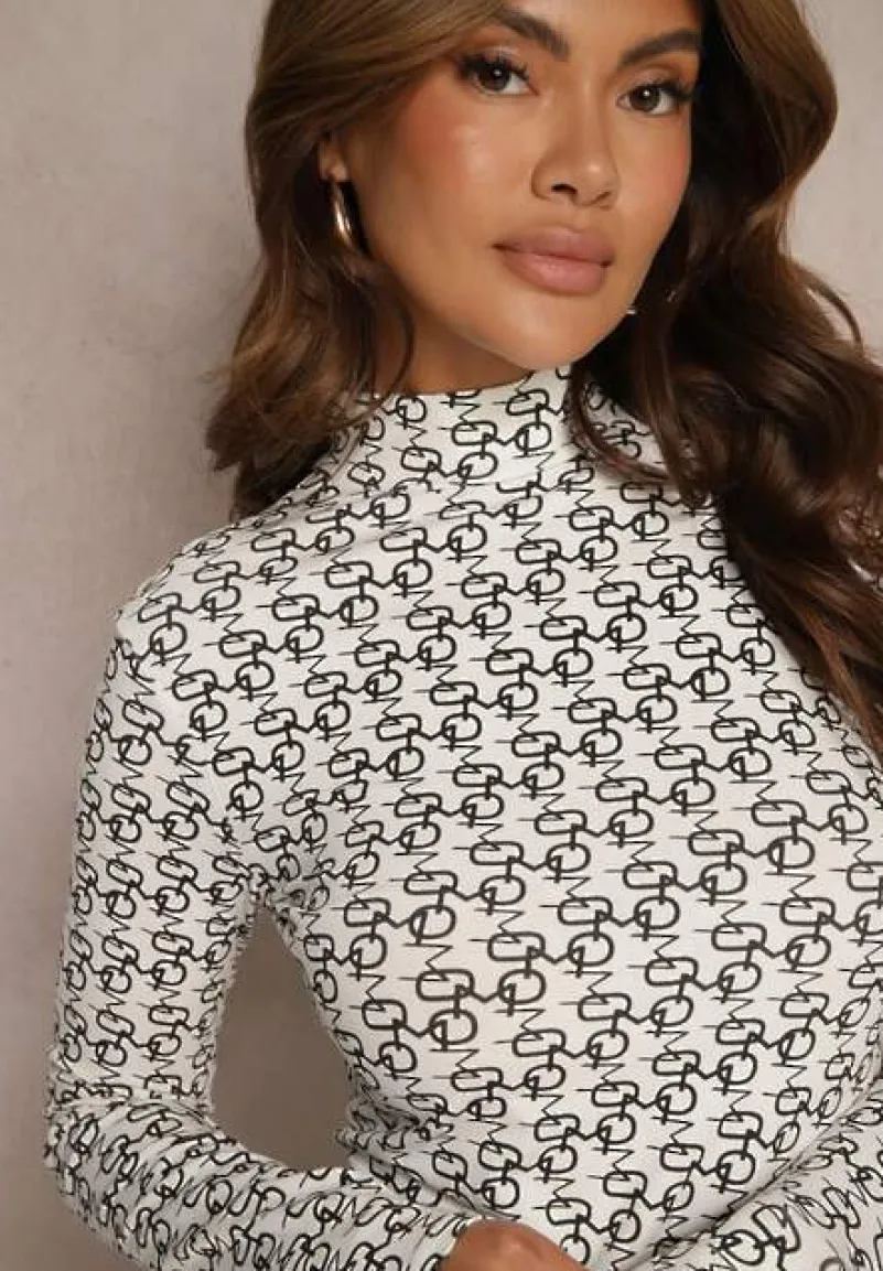Biało-Czarna Bluzka z Bawełny Golf w Literowy Wzór Stelinne