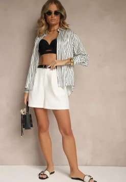 Biało-Czarna Koszula z Satynowej Tkaniny w Pasiasty Wzór Silianelle