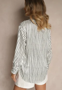 Biało-Czarna Koszula z Satynowej Tkaniny w Pasiasty Wzór Silianelle