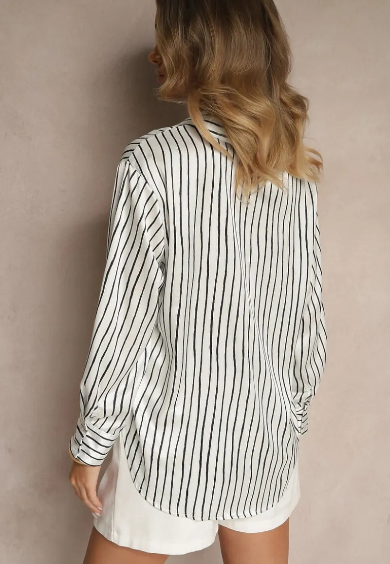 Biało-Czarna Koszula z Satynowej Tkaniny w Pasiasty Wzór Silianelle