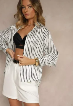 Biało-Czarna Koszula z Satynowej Tkaniny w Pasiasty Wzór Silianelle