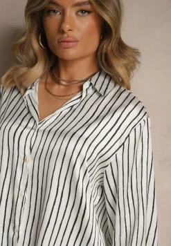 Biało-Czarna Koszula z Satynowej Tkaniny w Pasiasty Wzór Silianelle