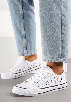 Biało-Czarne Ażurowe Trampki pod Kostkę ze Sznurowaniami Zelimia