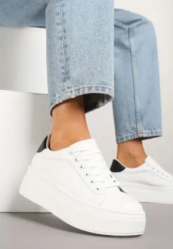 Biało-Czarne Basicowe Sneakersy na Platformie Milio