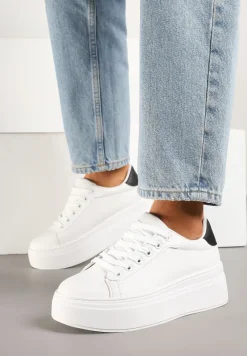 Biało-Czarne Basicowe Sneakersy na Platformie Milio