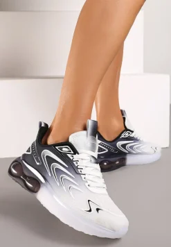 Biało-Czarne Buty Sportowe Sneakersy na Płaskiej Podeszwie ze Sznurowaniem Risannie