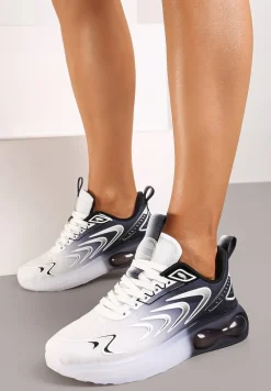Biało-Czarne Buty Sportowe Sneakersy na Płaskiej Podeszwie ze Sznurowaniem Risannie