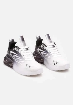 Biało-Czarne Buty Sportowe Sneakersy na Płaskiej Podeszwie ze Sznurowaniem Risannie