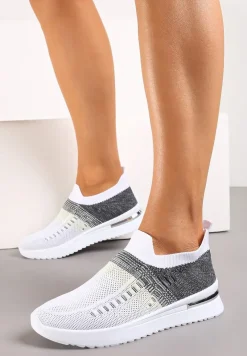 Biało-Czarne Buty Sportowe z Nadrukiem Obmre i Skarpetkową Cholewką Erinevia