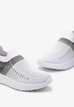 Biało-Czarne Buty Sportowe z Nadrukiem Obmre i Skarpetkową Cholewką Erinevia