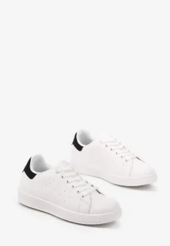 Biało-Czarne Casualowe Sneakersy na Płaskiej Podeszwie Aniefra