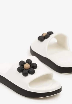 Biało-Czarne Klapki Piankowe Basenowe z Aplikacją Kwiatka Glemissea