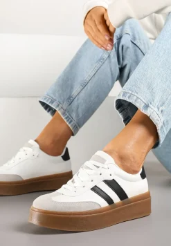 Biało-Czarne Klasyczne Sneakersy Tenisówki na Niskiej Platformie Denirla
