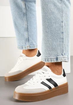 Biało-Czarne Klasyczne Sneakersy Tenisówki na Niskiej Platformie Denirla