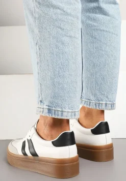 Biało-Czarne Klasyczne Sneakersy Tenisówki na Niskiej Platformie Denirla
