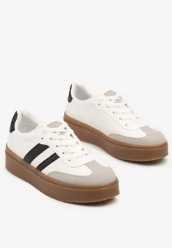 Biało-Czarne Klasyczne Sneakersy Tenisówki na Niskiej Platformie Denirla