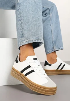 Biało-Czarne Klasyczne Sneakersy na Niewysokiej Platformie Terilee