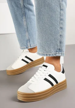 Biało-Czarne Klasyczne Sneakersy na Niewysokiej Platformie Terilee