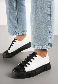 Biało-Czarne Płaskie Sneakersy Vices ze Sznurowaniem Lorori