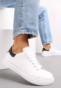Biało-Czarne Płaskie Sneakersy ze Sznurowaniem Karlei