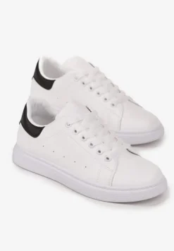 Biało-Czarne Płaskie Sneakersy ze Sznurowaniem Karlei