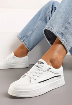 Biało-Czarne Płaskie Trampki z Imitacją Sznurówek w Postaci Elastycznych Gumek Adilema