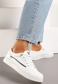 Biało-Czarne Płaskie Trampki z Imitacją Sznurówek w Postaci Elastycznych Gumek Adilema