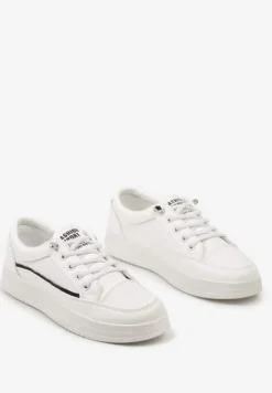 Biało-Czarne Płaskie Trampki z Imitacją Sznurówek w Postaci Elastycznych Gumek Adilema