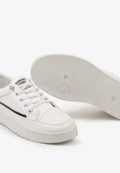 Biało-Czarne Płaskie Trampki z Imitacją Sznurówek w Postaci Elastycznych Gumek Adilema