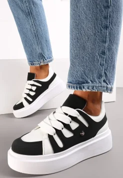 Biało-Czarne Sneakersy na Grubej Podeszwie przed Kostkę Alisis