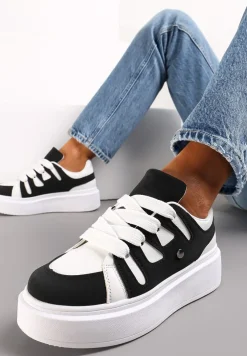 Biało-Czarne Sneakersy na Grubej Podeszwie przed Kostkę Alisis