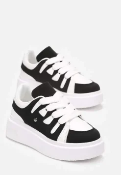 Biało-Czarne Sneakersy na Grubej Podeszwie przed Kostkę Alisis