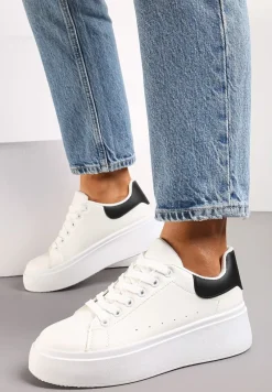 Biało-Czarne Sneakersy na Grubej Podeszwie Yarna