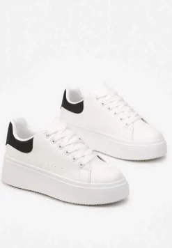 Biało-Czarne Sneakersy na Grubej Podeszwie Yarna