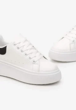Biało-Czarne Sneakersy na Grubej Podeszwie Yarna