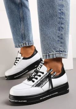Biało-Czarne Sneakersy na Platformie ze Skórzaną Wkładką Zapinane z Boku na Zamek Błyskawiczny Urithas