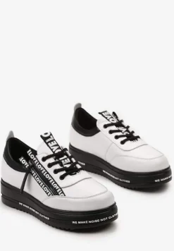Biało-Czarne Sneakersy na Platformie ze Skórzaną Wkładką Zapinane z Boku na Zamek Błyskawiczny Urithas