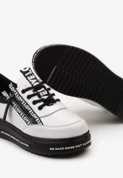 Biało-Czarne Sneakersy na Platformie ze Skórzaną Wkładką Zapinane z Boku na Zamek Błyskawiczny Urithas