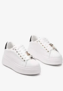 Biało-Czarne Sneakersy na Platformie z Metalowymi Zawieszkami i Cyrkoniami Nioko