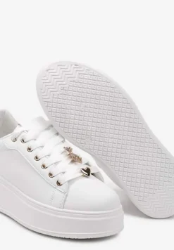 Biało-Czarne Sneakersy na Platformie z Metalowymi Zawieszkami i Cyrkoniami Nioko